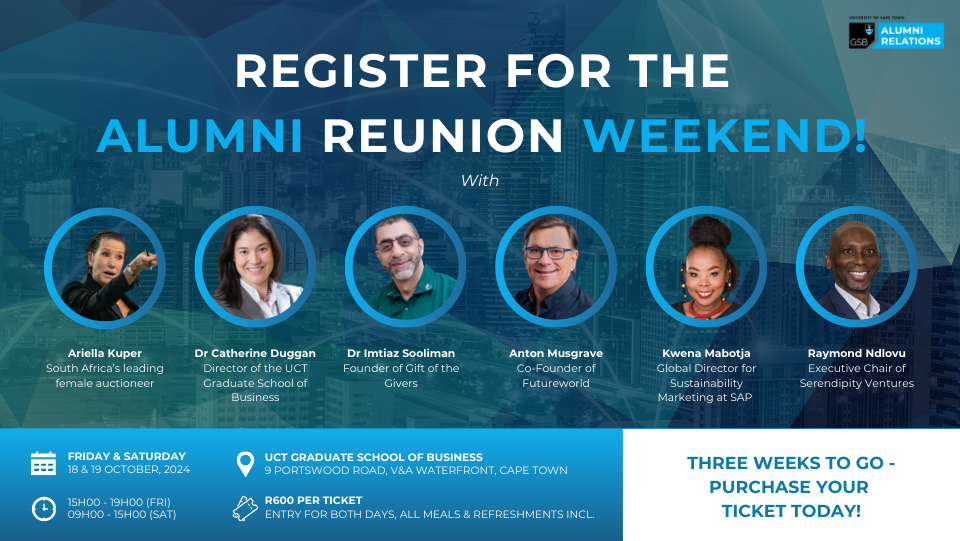 eflyer: UCT GSB Alumni Reunion Weekend 2024 with speakers